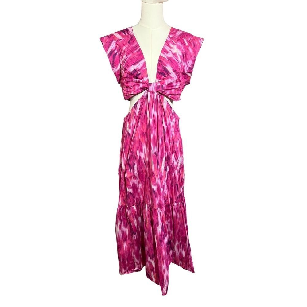 Jason Wu Collection Pink Abstract Print Cutout Midi Dress Size L